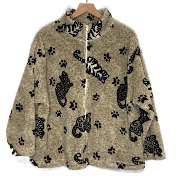 Vintage Jackets & Coats Vintage Full Zip All Over Cat Print Sherpa